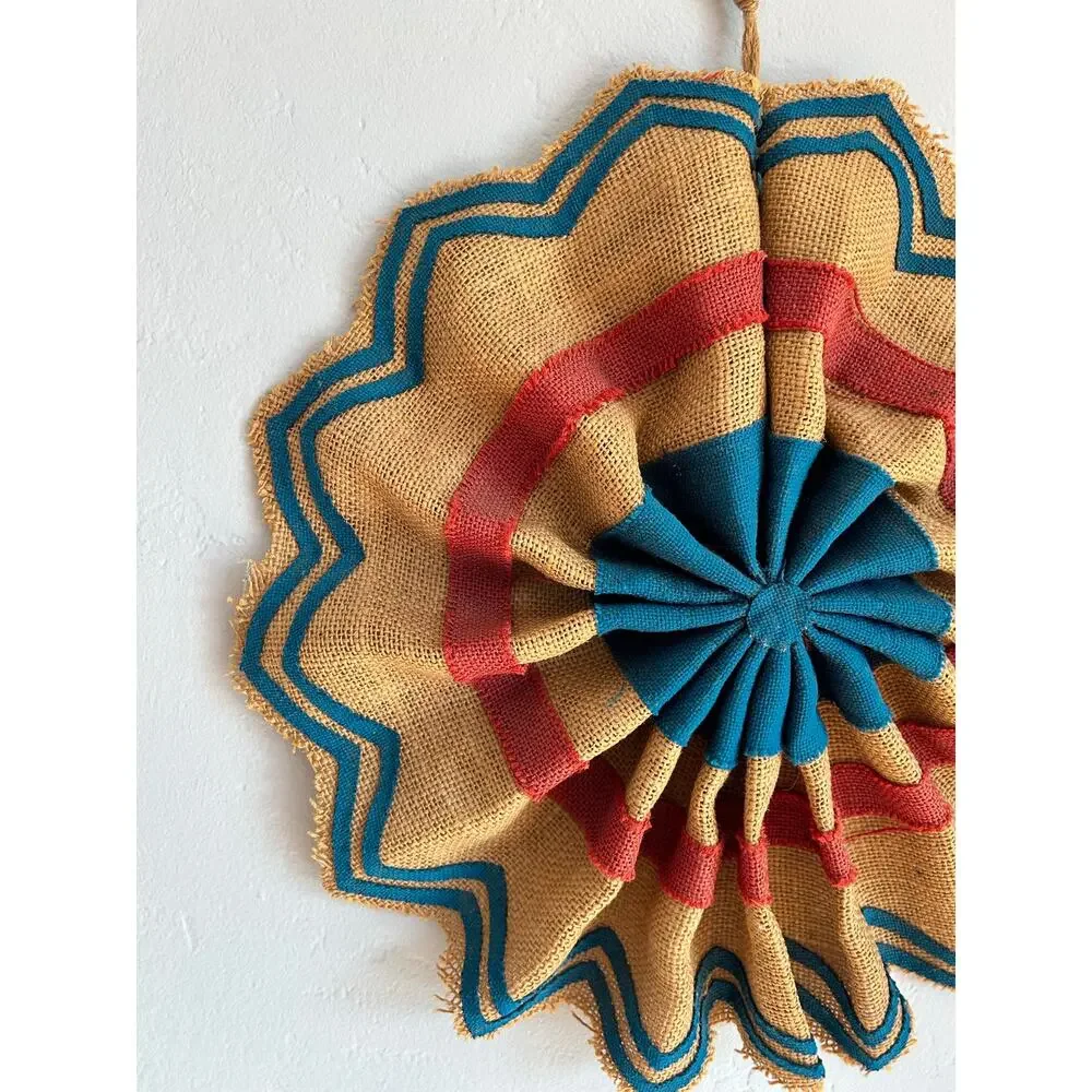 Vintage Burlap Pinwheel Wreath, Handmade Folded Fabric Rosette
